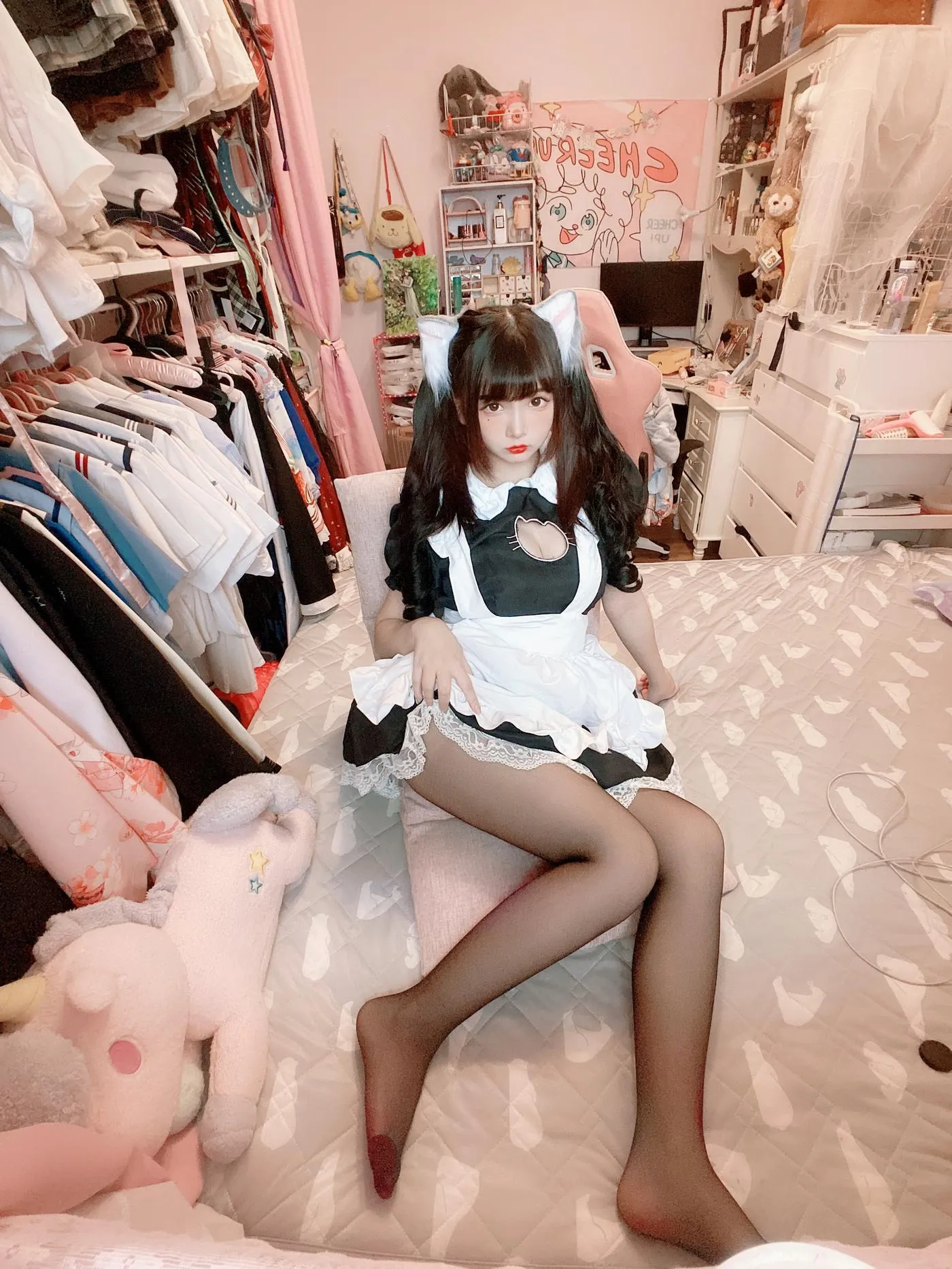 古川kagura – NO.62 黑丝开胸 猫耳女仆 [55P]插图6