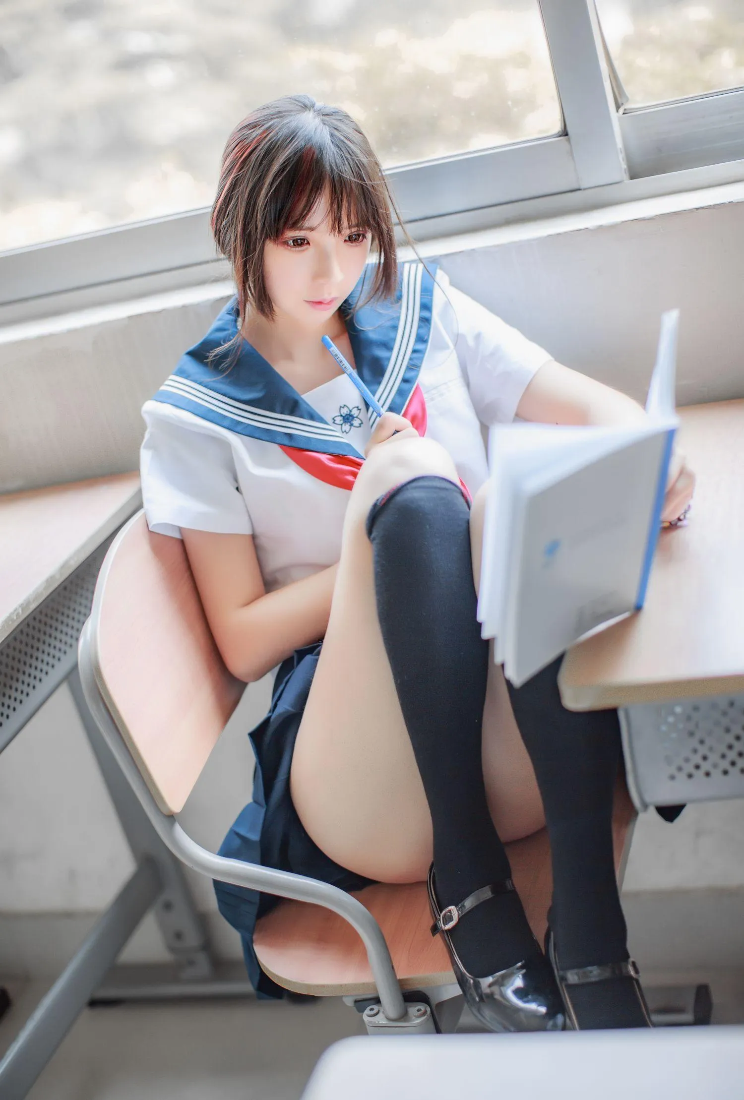 疯猫ss – NO.02 02制服写真（5套）-05.同桌的水手服 [41P]插图6