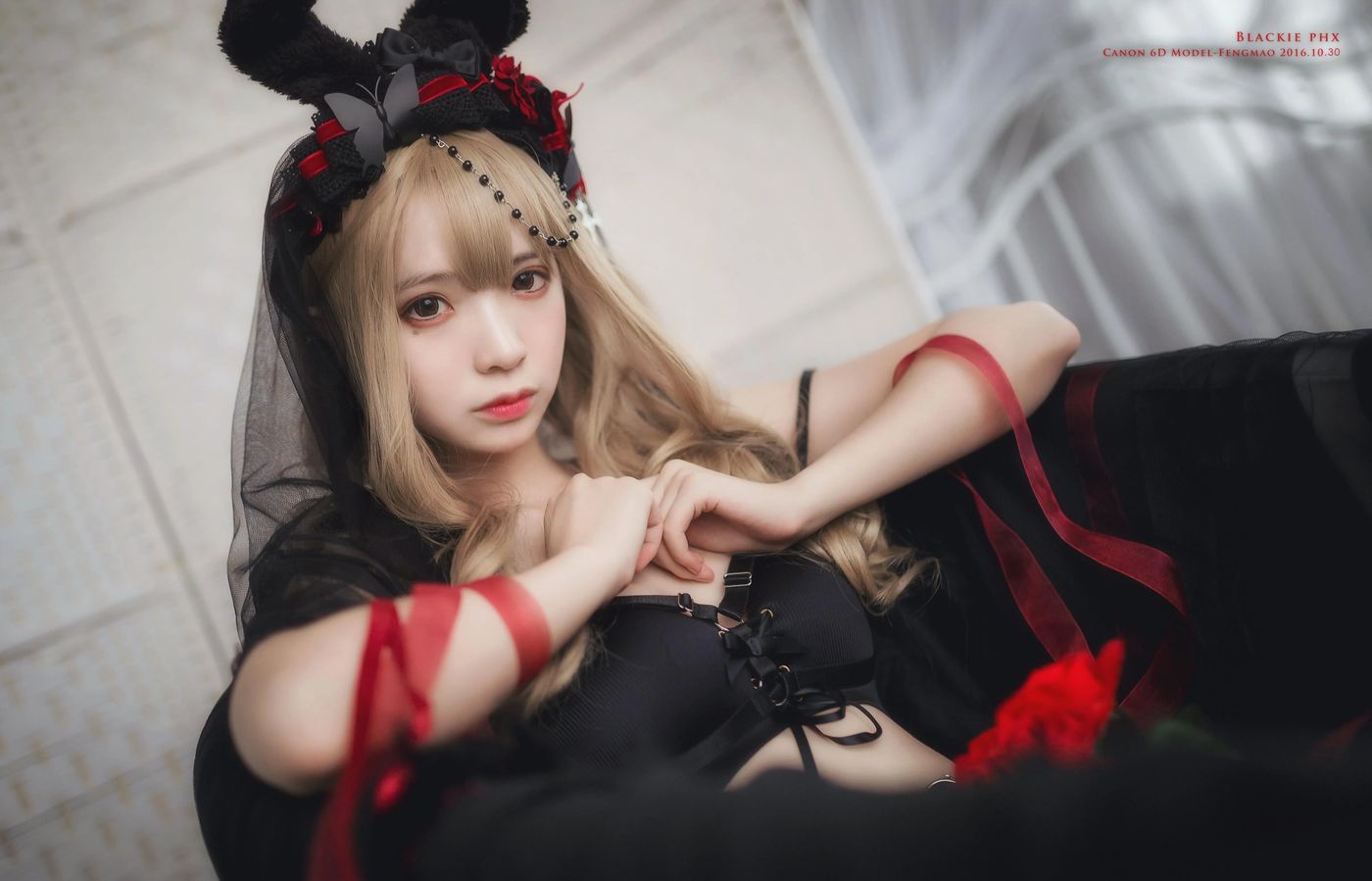 疯猫ss – NO.03 03黑丝写真（3套）-01.黑色玫瑰 [20P]插图4