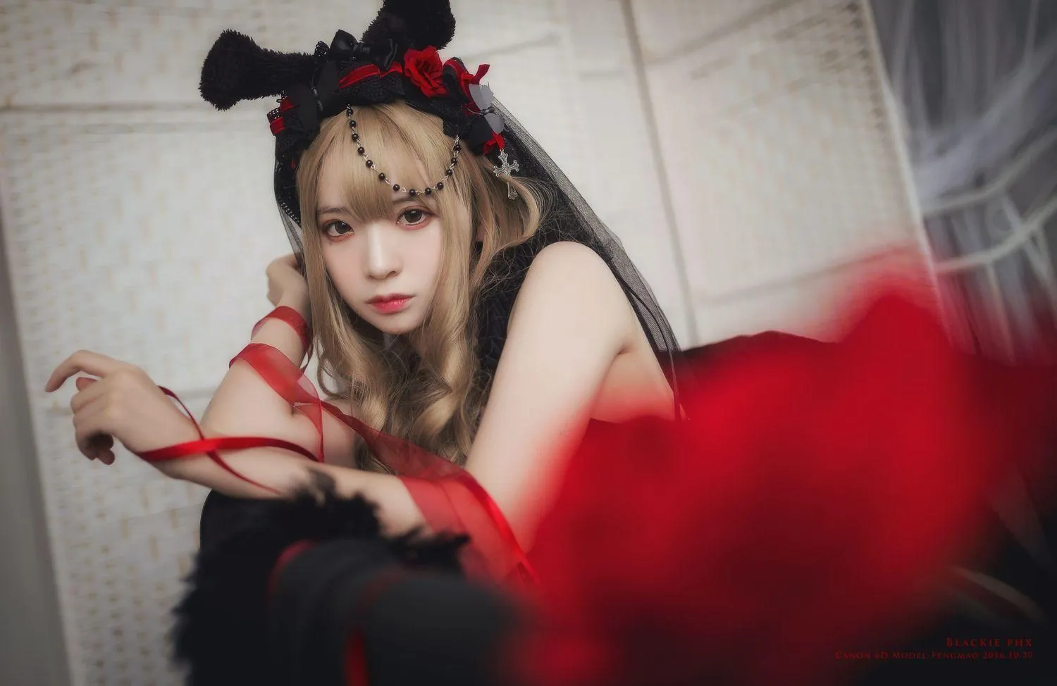 疯猫ss – NO.03 03黑丝写真（3套）-01.黑色玫瑰 [20P]插图6