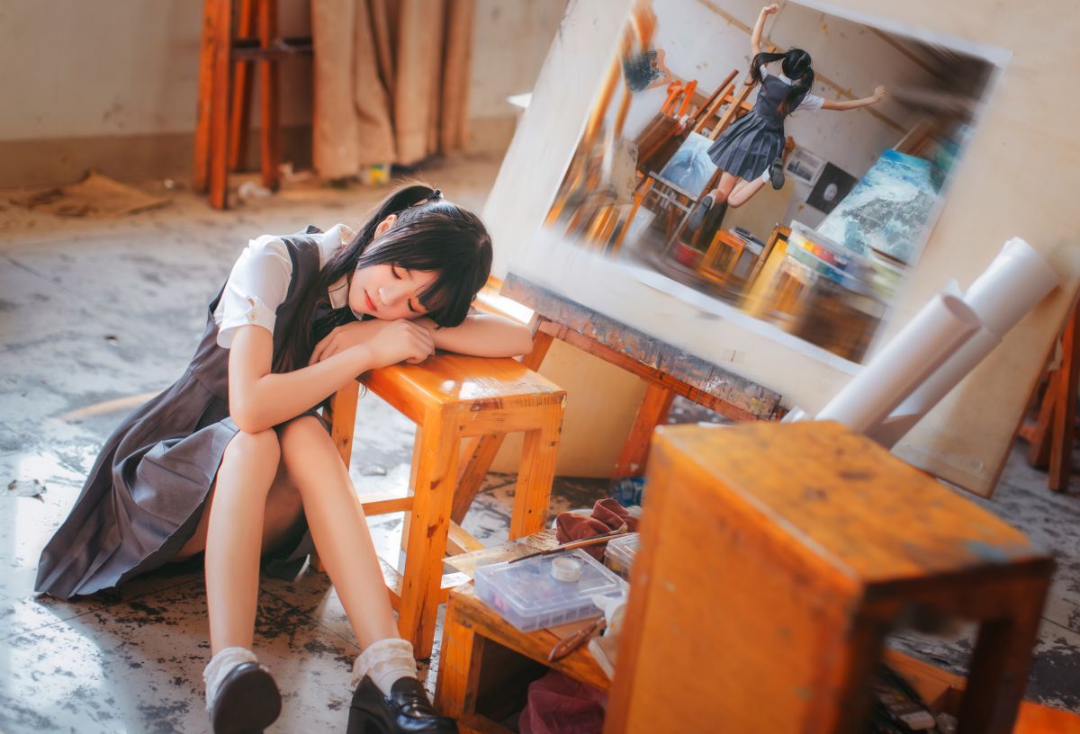 桜桃喵-画室少女插图5