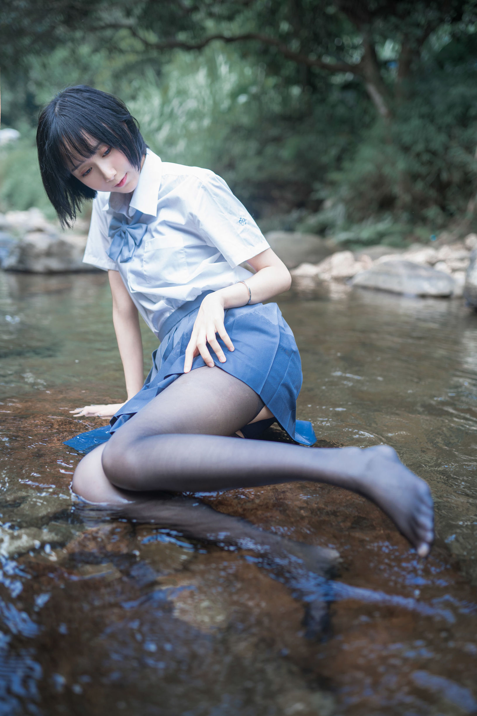 萌系小姐姐木绵绵OwO水色溪边制服插图7