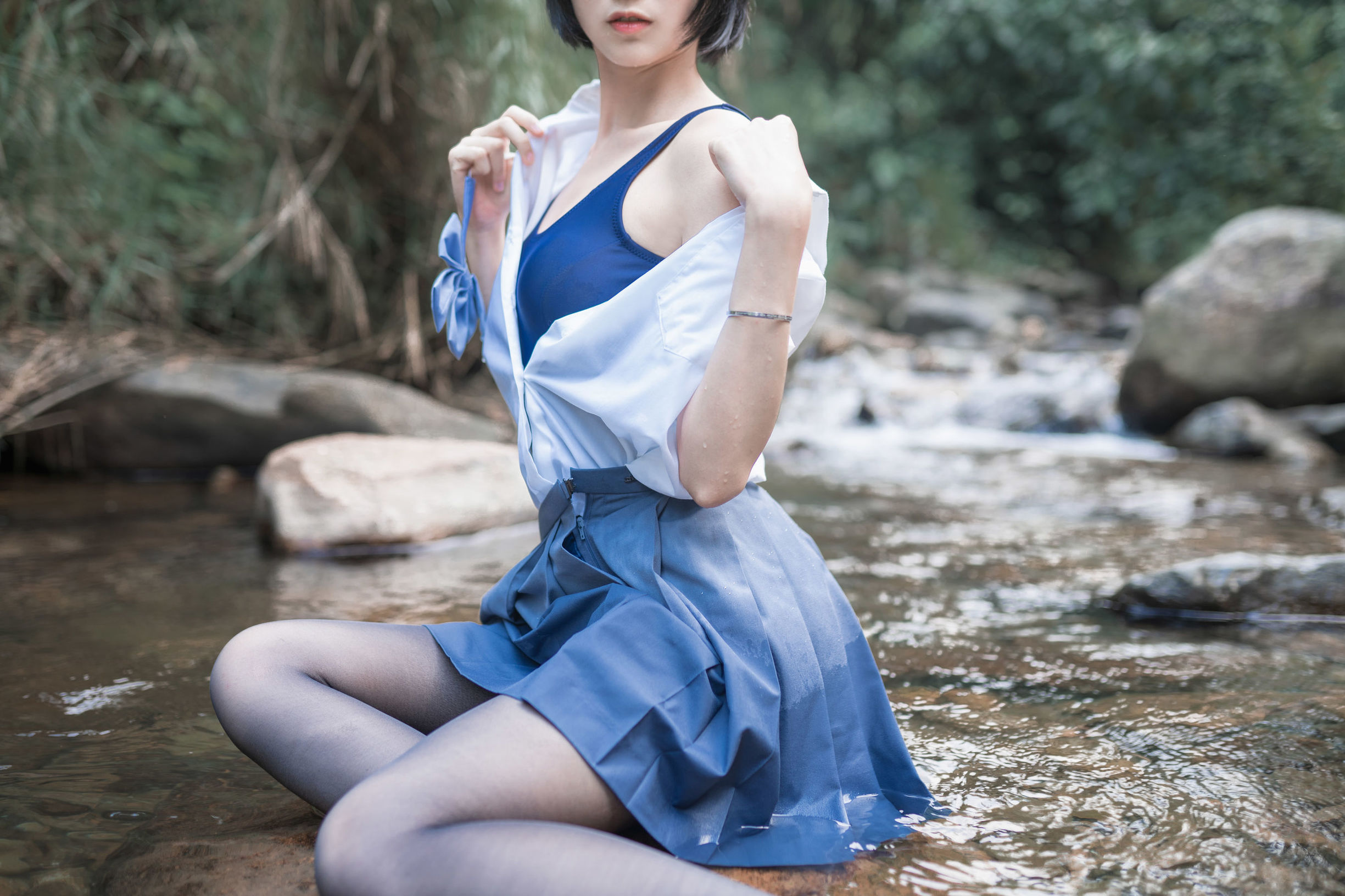 萌系小姐姐木绵绵OwO水色溪边制服插图4