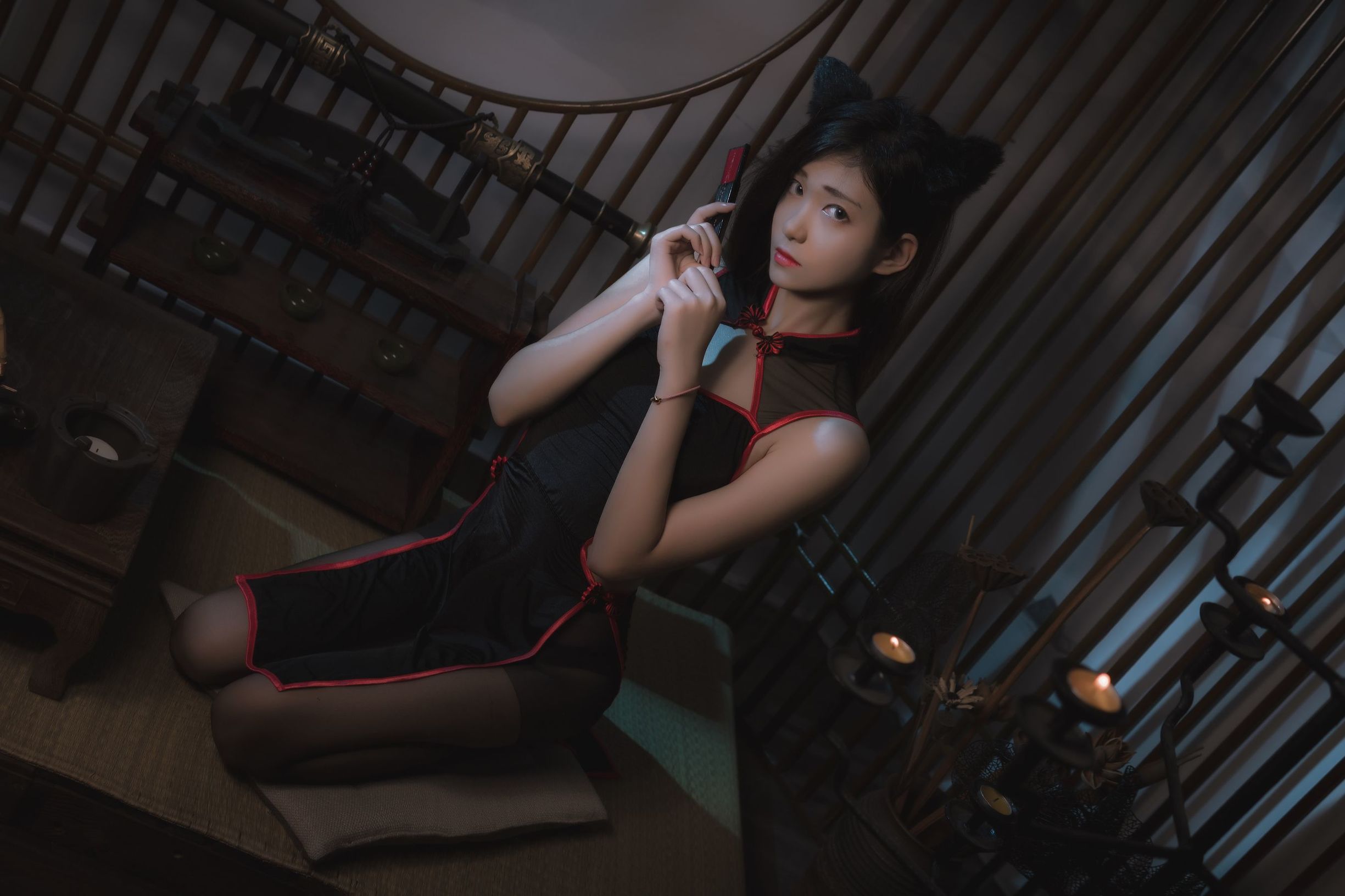 动漫博主南桃Momoko黑旗袍插图6