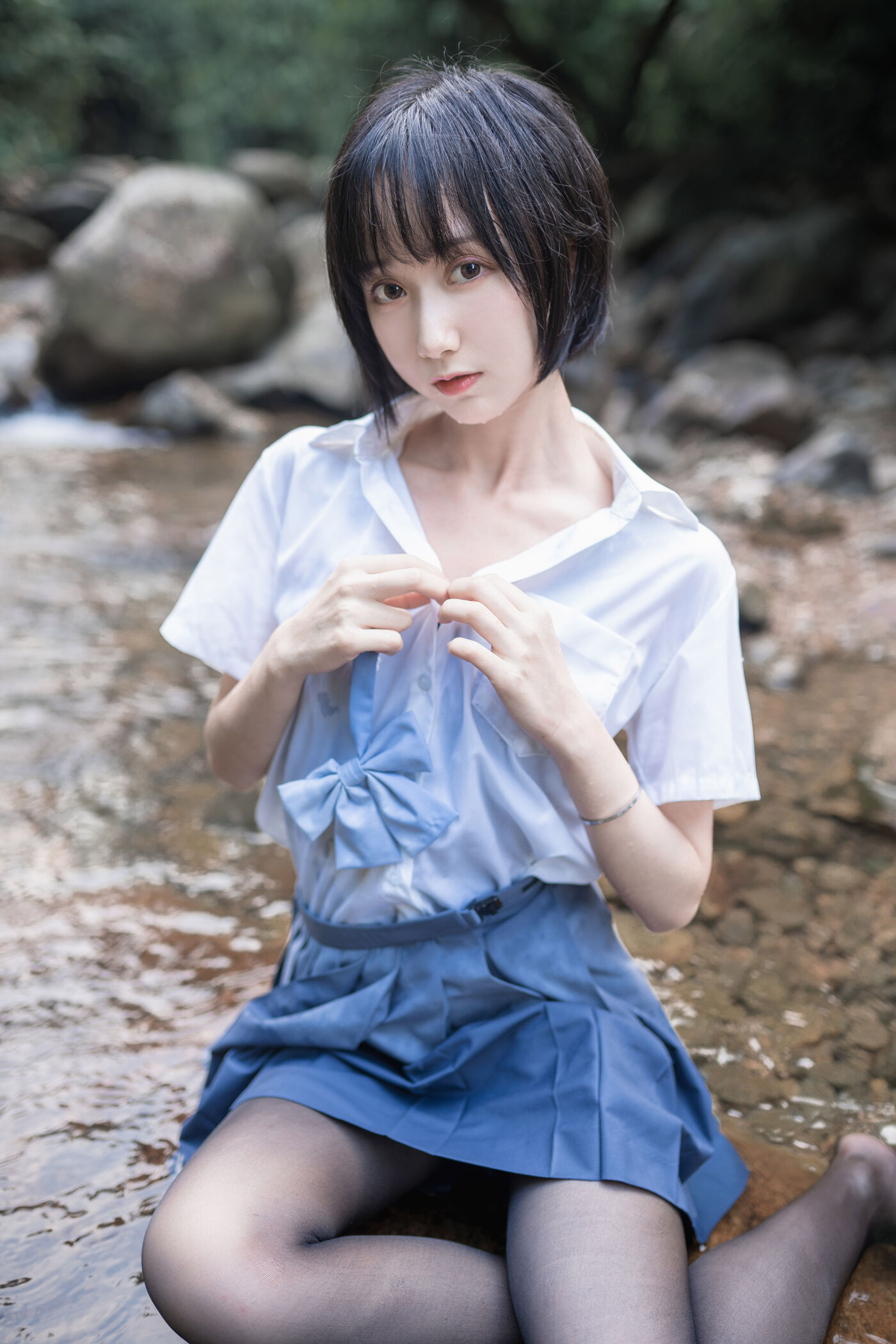 木绵绵OwO  水色溪边制服 [51P]插图9